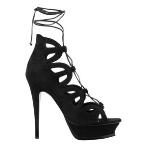 Saint Laurent Paris Black Suede Lace Up Heels Size 37
